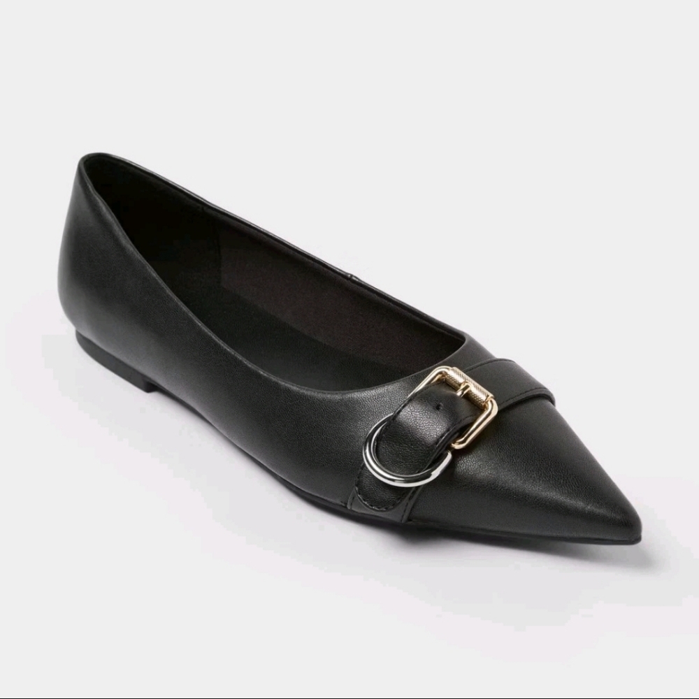 A New Day | Women's Valentina Pointed Toe Buckle Ballet Flats with Memory Foam